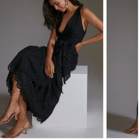 *SOLD* NWT Anthropologie Maeve Black Eyelet Wrap Dress - 2 - Picture 1 of 11